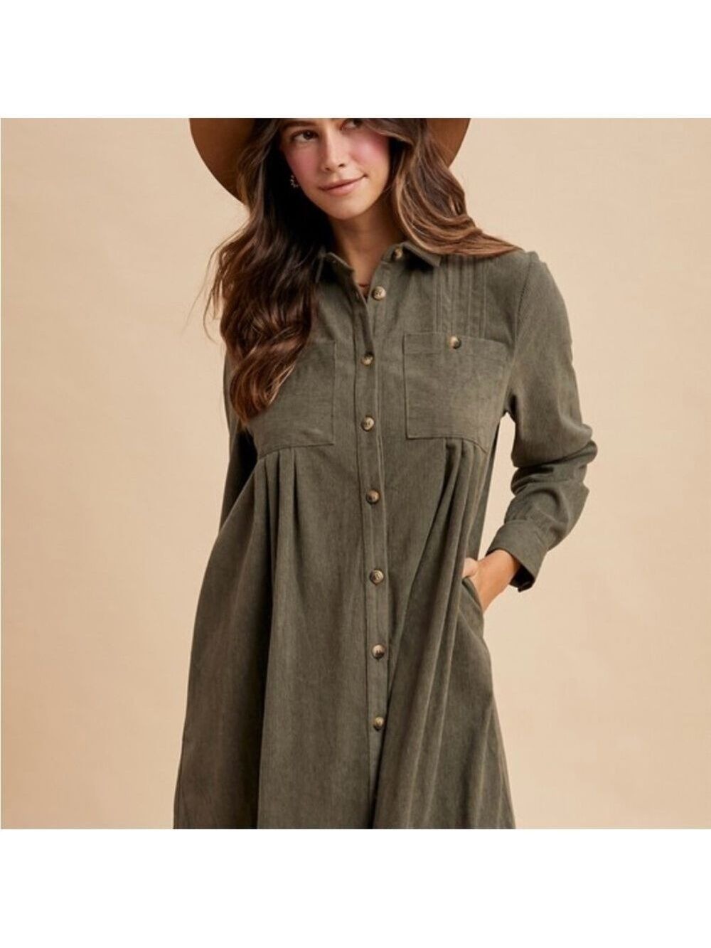 Long Sleeve Button-Up Corduroy Shirt Dress NWT - Picture 4 of 8